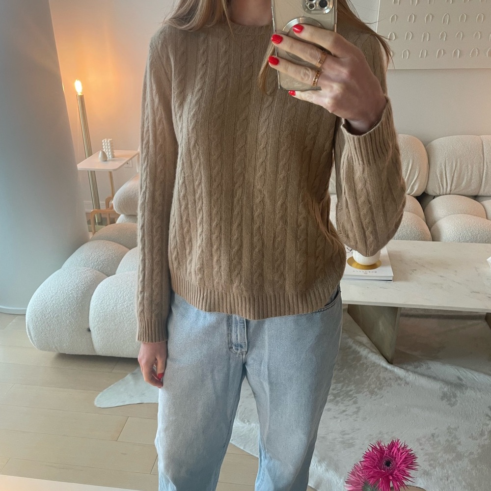 Ralph Lauren Camel Cashmere Cable Knit Sweater